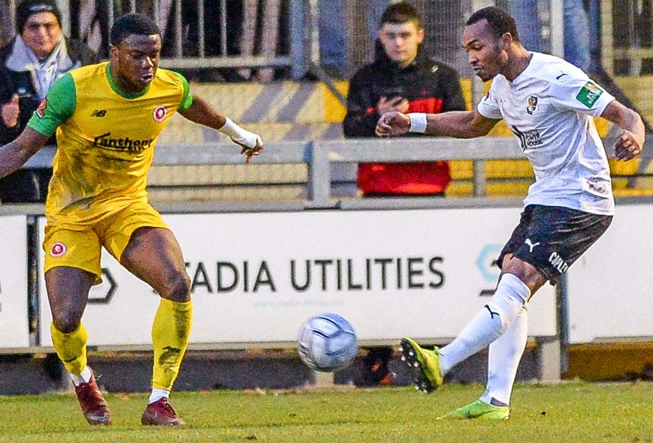 Marcus Dinanga scored his first Dartford goals in their 4-2 win over Welling Picture: Dave Budden