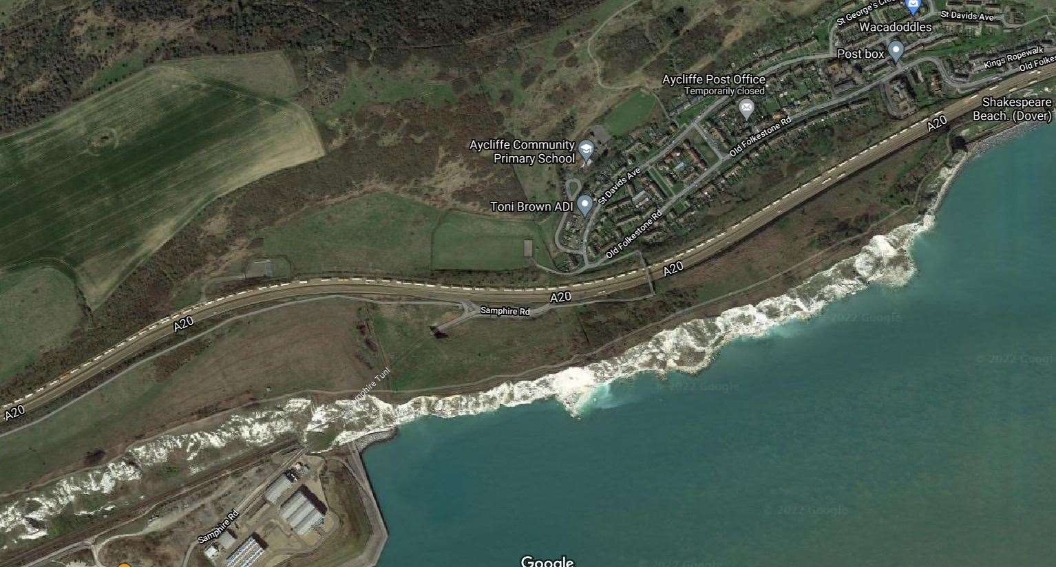 Aerial pictures from Google Maps show lorries queuing on approach to the port Picture: Google Maps