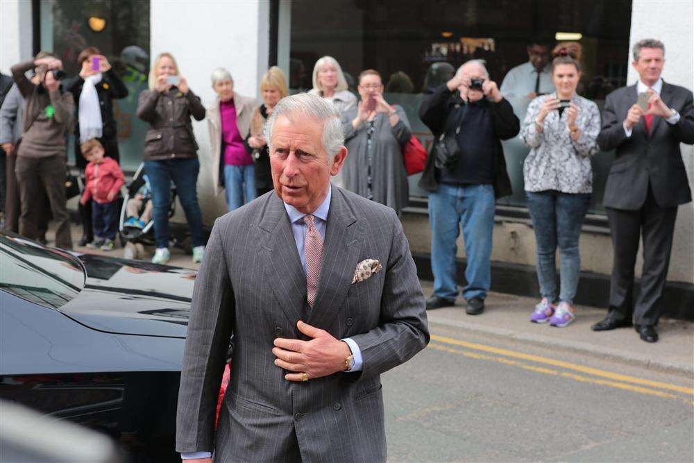 Prince Charles is greeted by the waiting crowds at Yalding. Picture: Martin Apps