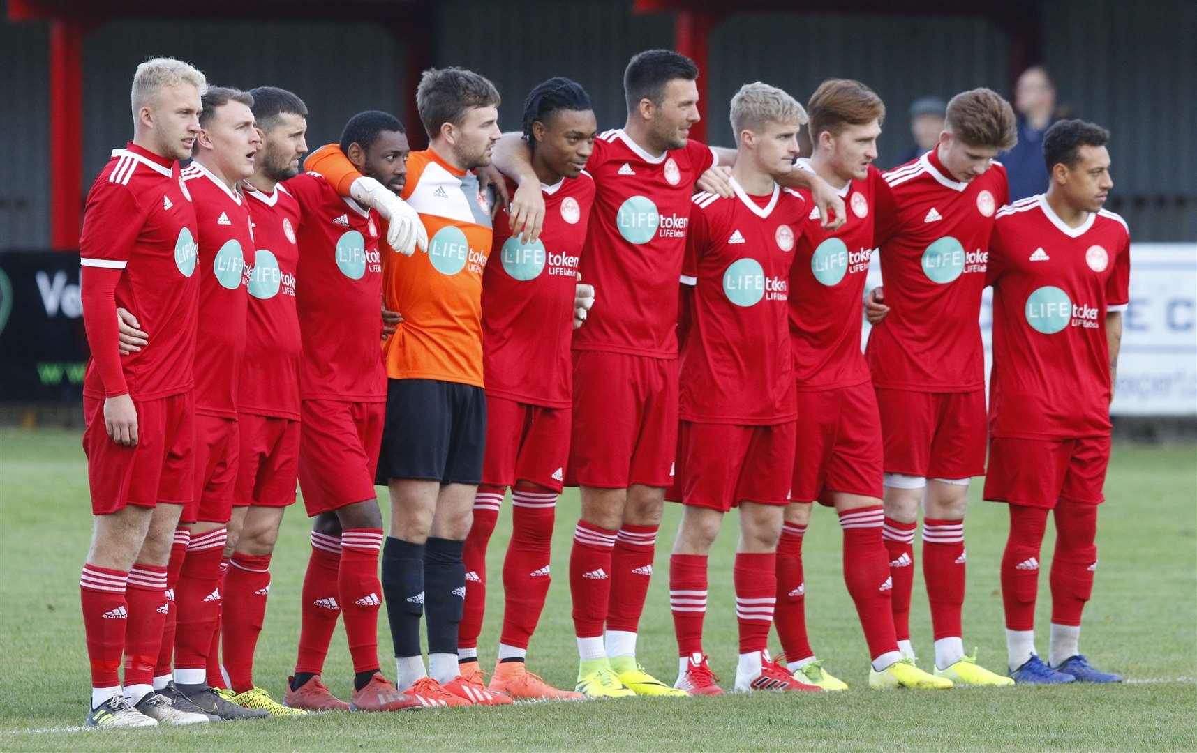 Hythe players observe a minute's silence before playing Whyteleafe in Isthmian South East. Picture: Andy Jones FM21256312