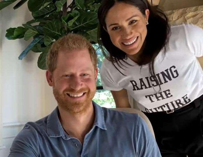 Prince Harry with wife Meghan Markle. Picture: YouTube / AppleTV BEST