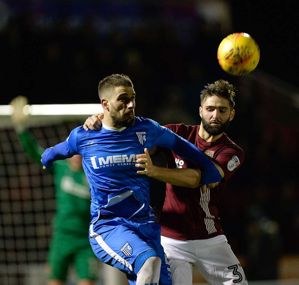 Max Ehmer made his 150th Gillingham appearance at Northampton Picture: Ady Kerry