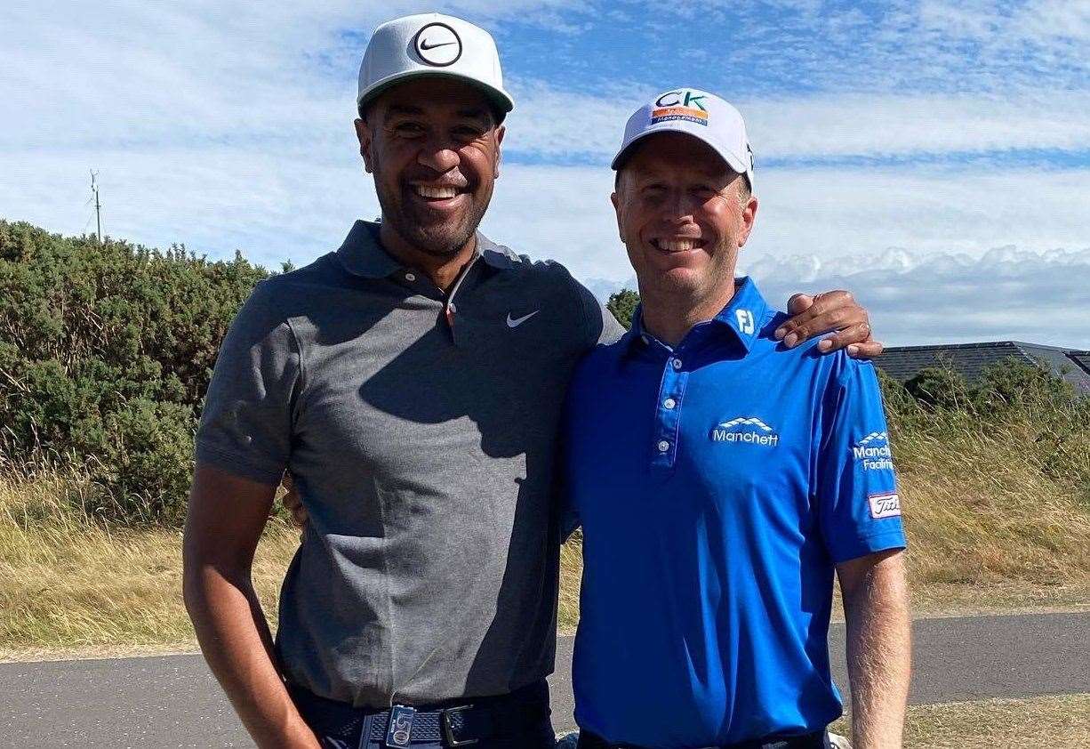 Bearsted golfer Matt Ford with Tony Finau at St Andrews this week.