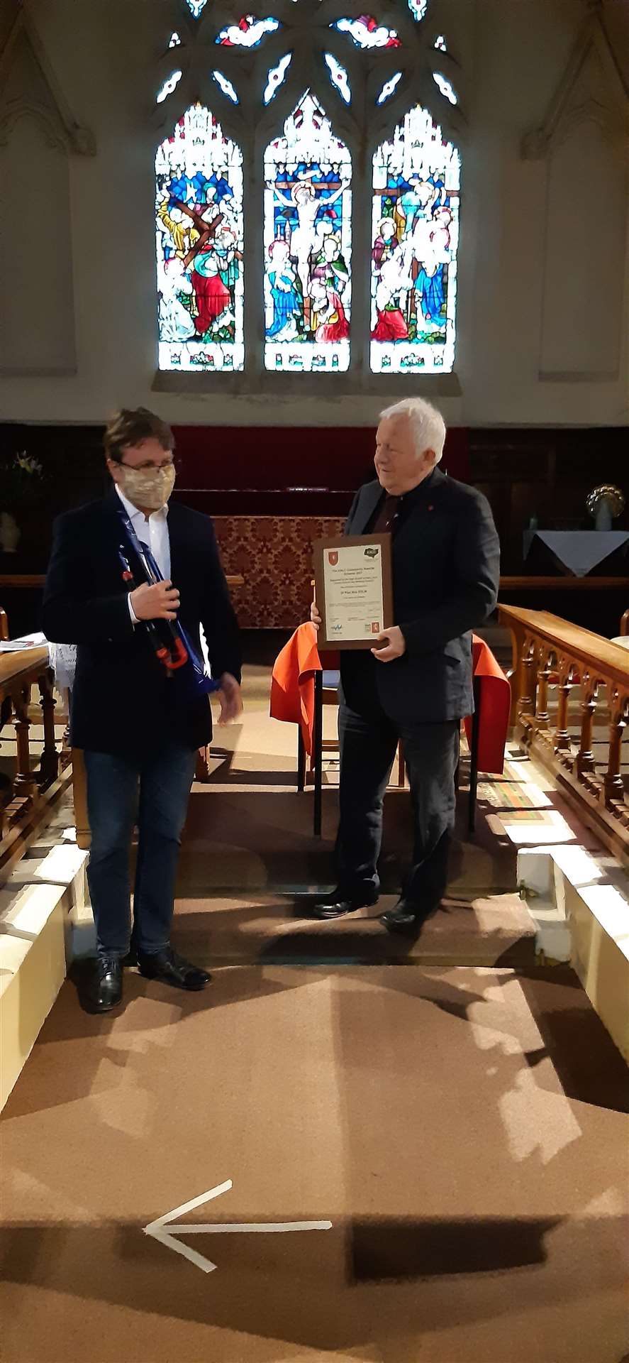 Dr Paul Edlin of Deal Deal Music & Arts has brought music tuition to hundreds who would have otherwise never had the opportunity. He is awarded by Walmer Parish Council chairman Cllr James Murray.