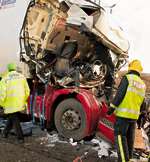 The wreckage of one of the lorries involved in the M25 crash. Pictures courtesy Stephen Huntley/HVC/Essex-Pix