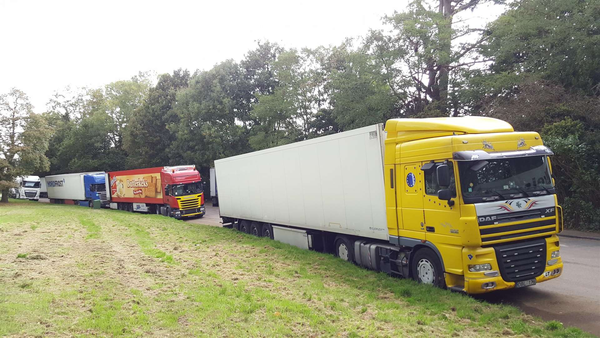 Lorries parked off the A20 in Ashford