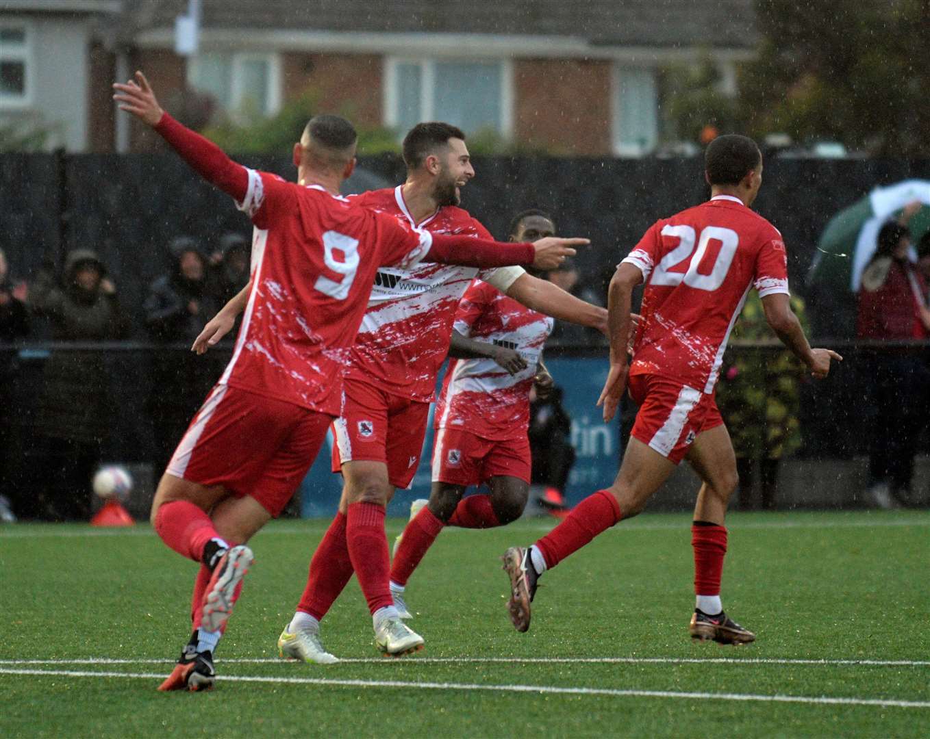 Delight for Ramsgate and goalscorer TJ Jadama (No.20) after levelling against Woking. Picture: Barry Goodwin