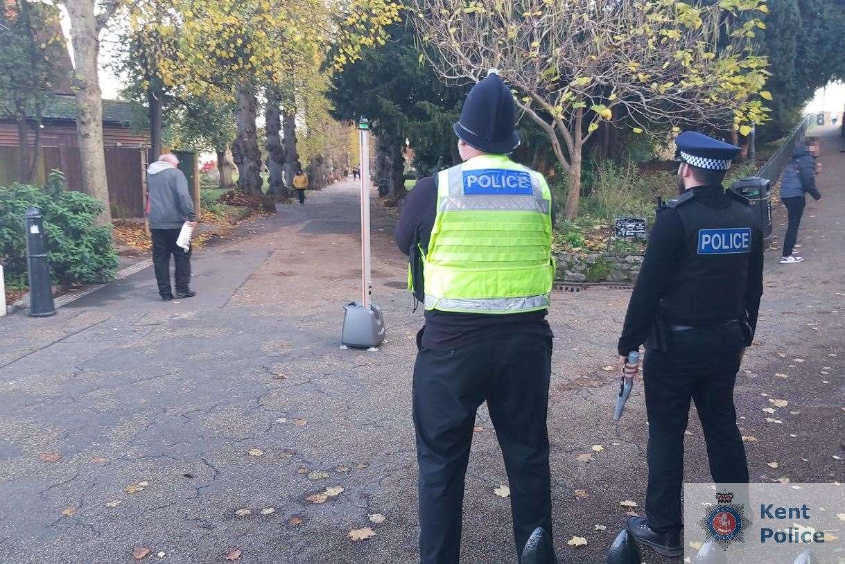 Canterbury officers used a metal detection device in the Dane John Gardens last week as part of the national Operation Sceptre initiative to tackle knife crime. Picture: Kent Police