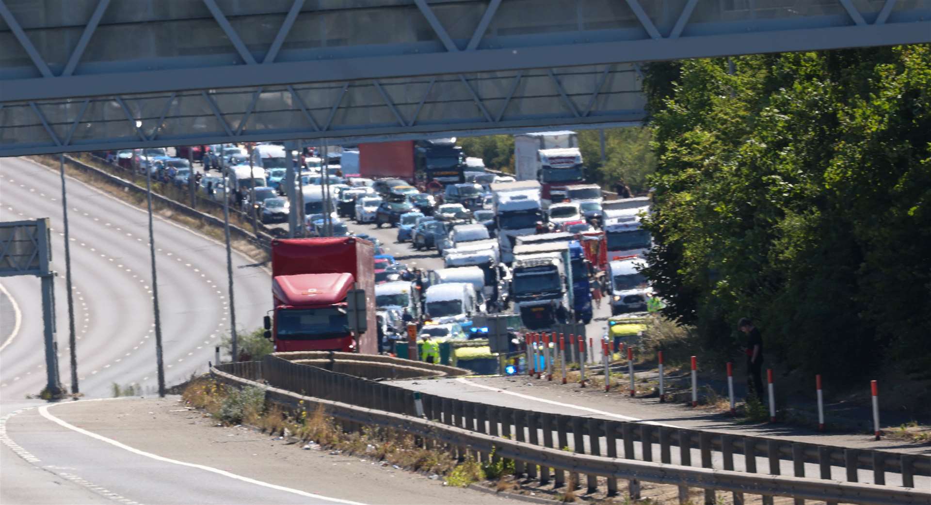 Traffic held on the A2 after a serious crash. Images: UKNIP