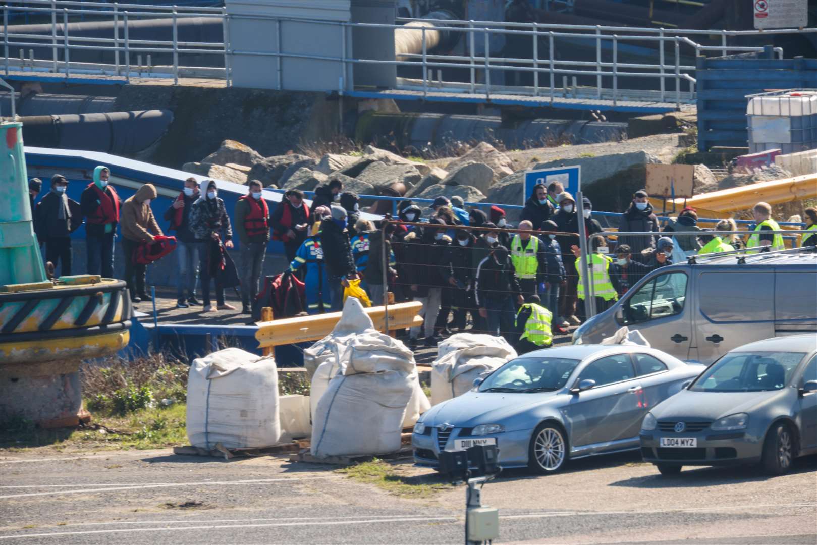 A number of asylum seekers were seen arriving at the Port of Ramsgate today. Picture: UKNIP