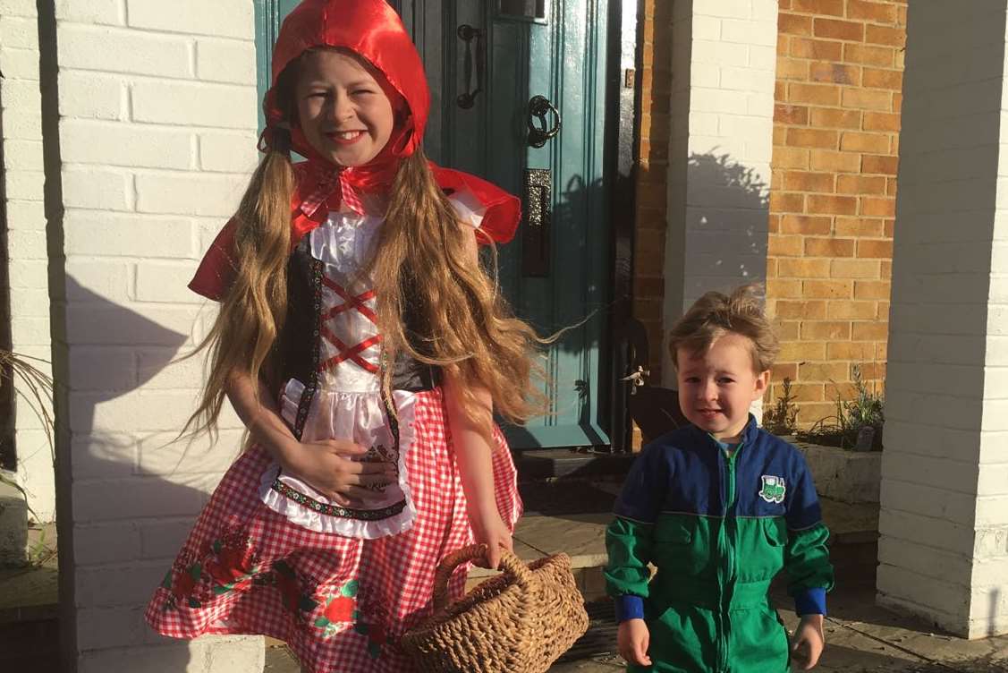 Viva as Little Red Riding Hood and her brother Fox as a farmer!