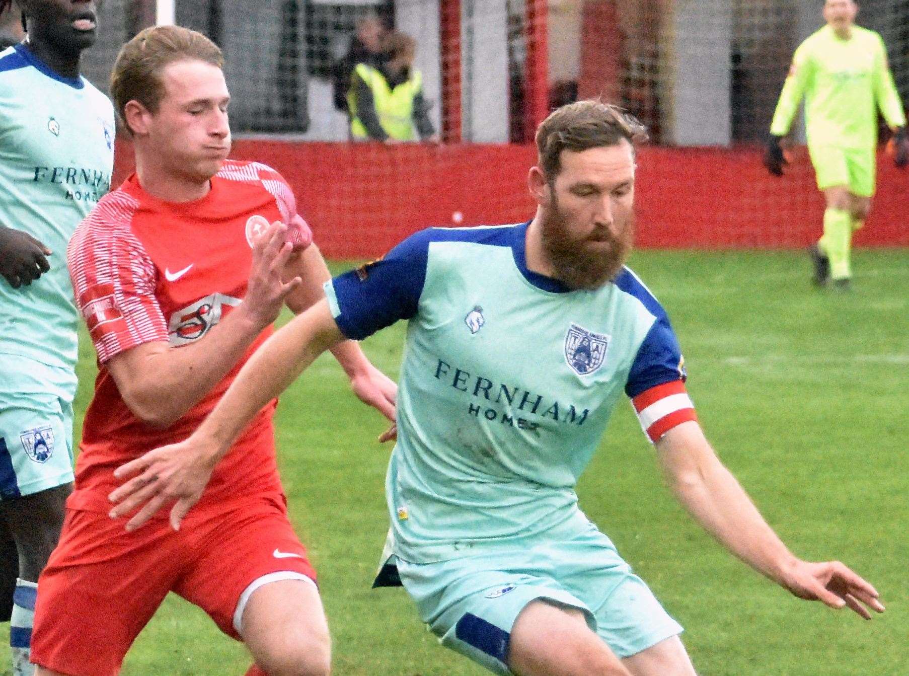 Tonbridge Angels captain Scott Wagstaff on the ball at Hythe. Picture: Randolph File