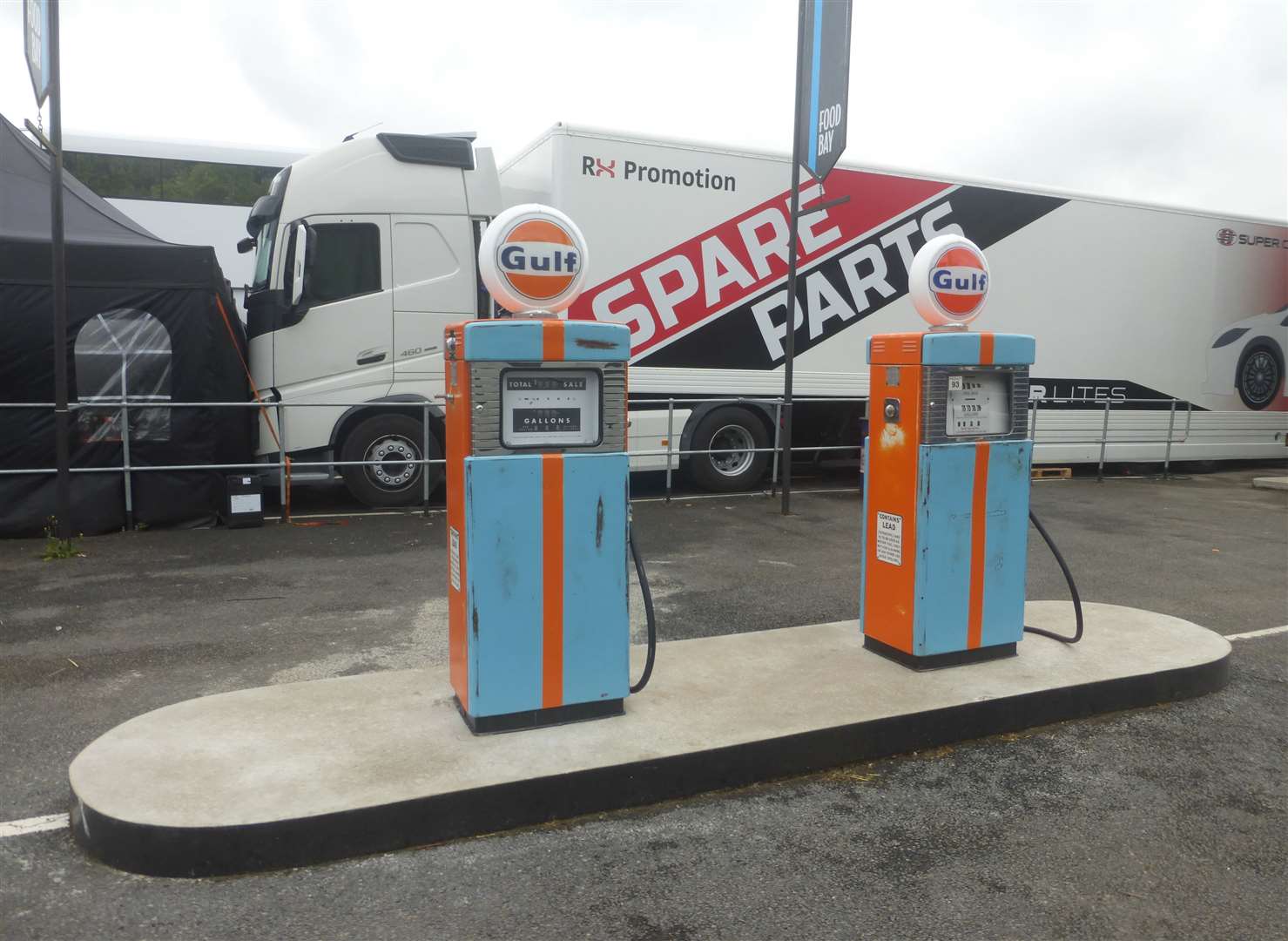 Doran installed old Gulf fuel pumps in the paddock during the off-season. Picture: Joe Wright