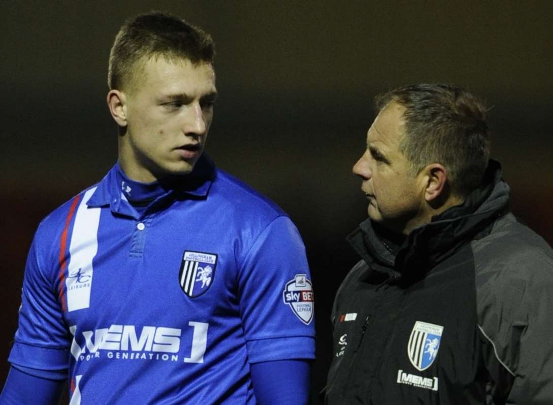 Gills coach Steve Lovell, right, with striker Luke Norris. Picture: Barry Goodwin