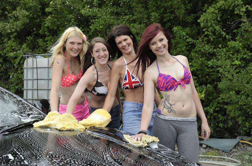Amber Harding, Kim Hurren, Suzanne Ellen and Stacey Blackstock at the bikini car wash