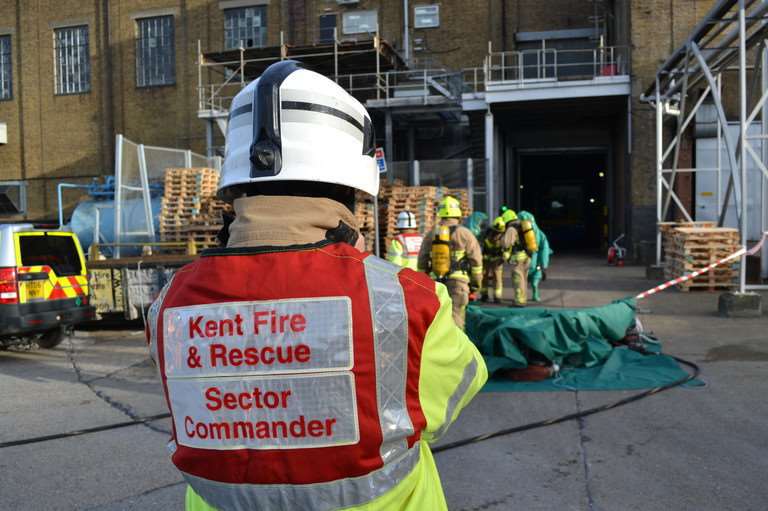 The drama was part of a training exercise to test crews and mill staff. Picture courtesy of Kent Fire and Rescue Service