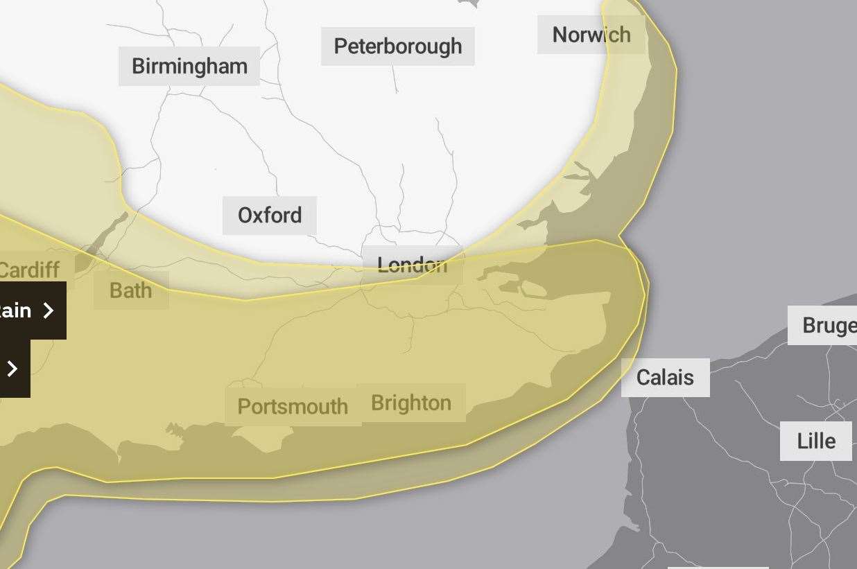 Winds of up to 80mph are set to hit Kent on Wednesday night. Picture: Met Office