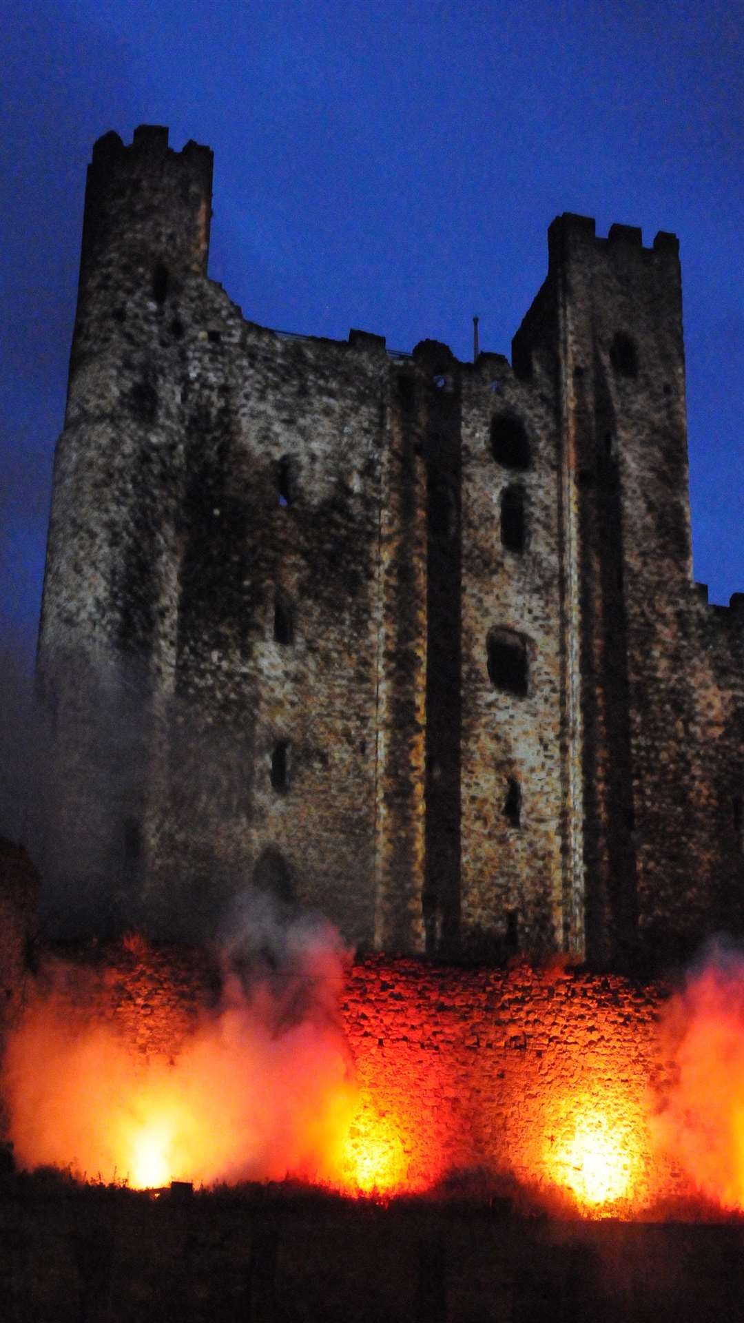 Rochester Castle lit up