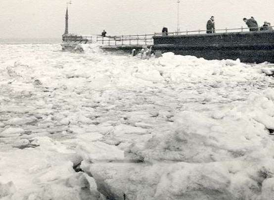 The day the sea froze at Sheerness Jetty, Sheppey, in 1963. Picture: Libby Tucker