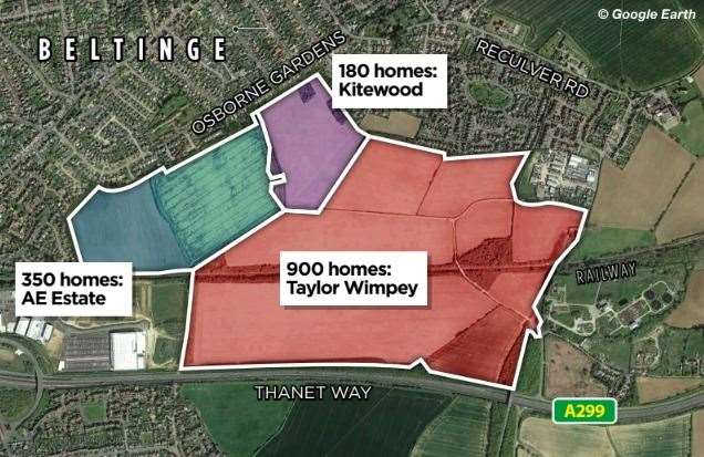 Three different developers are planning almost 1,500 new homes in total near Beltinge