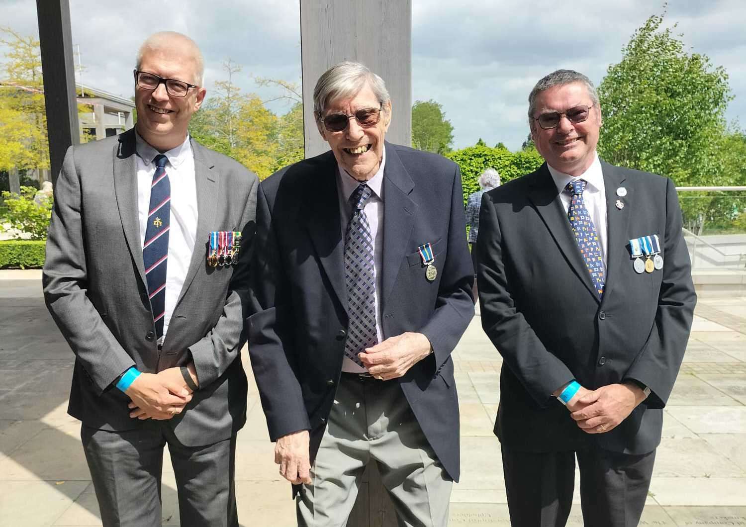 Brian Fuller, with sons Keith (left) and Michael, at the National Memorial Arboretum in Staffordshire, for the celebrations to mark 60 years since the end of National Service