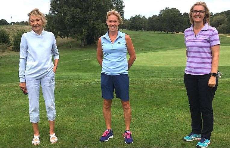 New Canterbury Ladies Champion Jenny Rutherford (right), Caroline Collins (centre) and Anne Asrnold (left)
