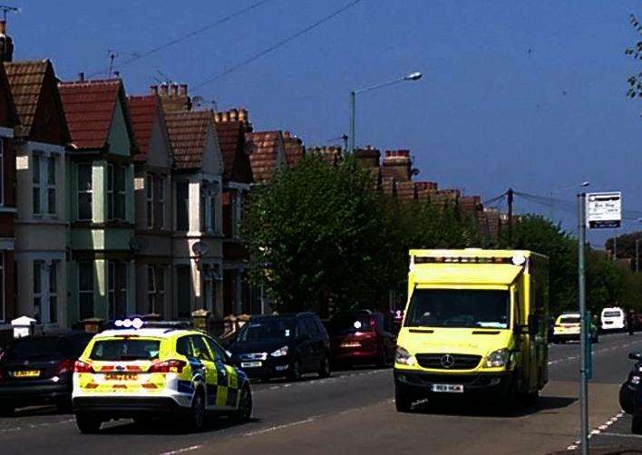 Police and a ambulance at the scene of the crash. Picture: Martin Philbrick (1241111)