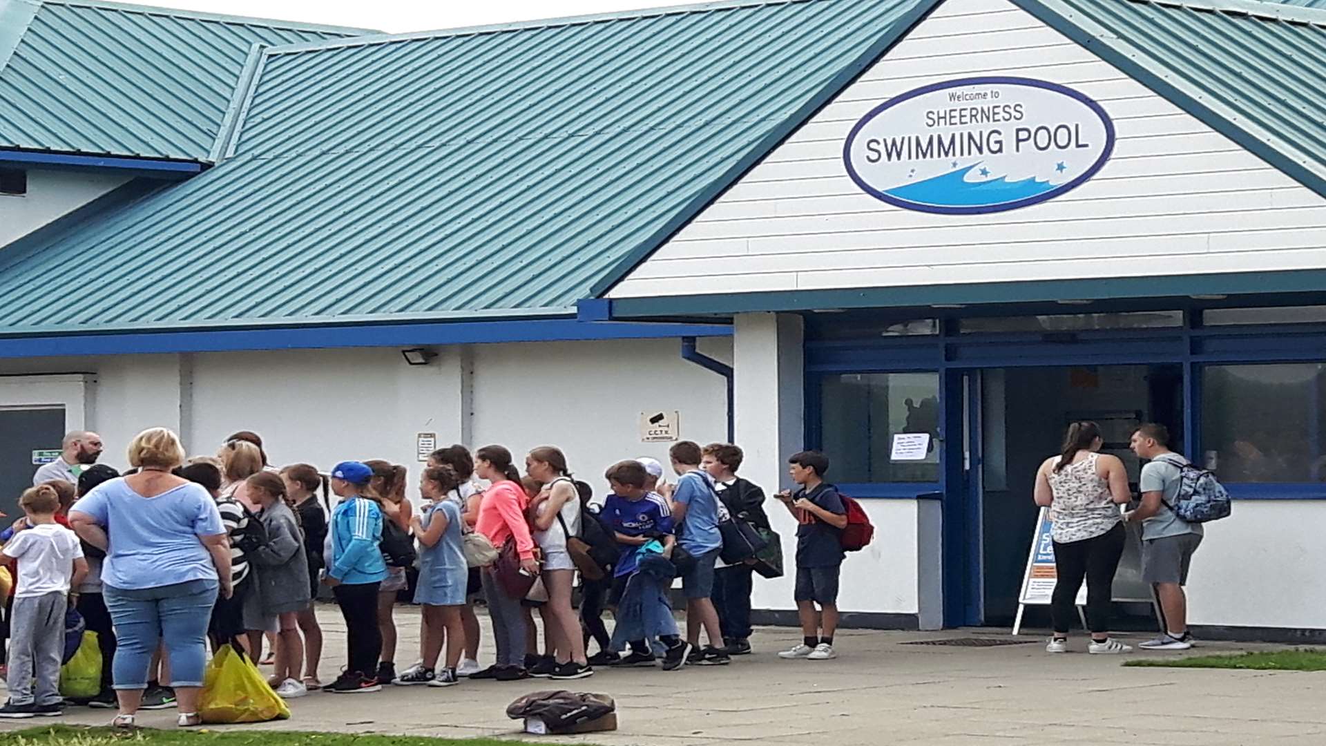 Disappointed school children turned away from the pool this morning