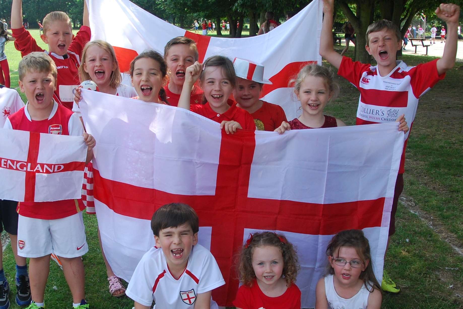 Pupils at Wateringbury Primary School still cheering their team on during their red and white non-uniform day