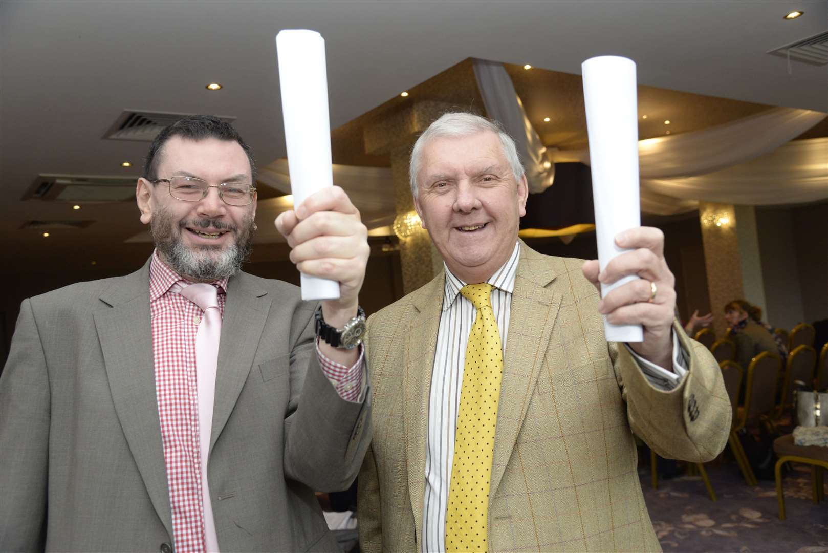 Cllr Paul Harper and Gareth Owen, seen celebrating victory after winning the planning appeal two years ago