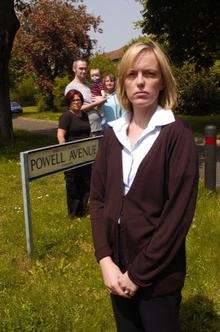 Kelly Purvor with other residents unhappy about hospital staff parking outside thier homes in Powell Avenue, Dartford.