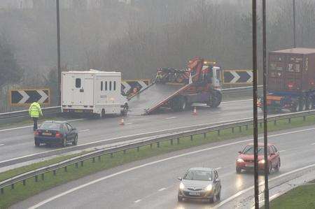 Prison van is recovered after crash on the Wainscott bypass