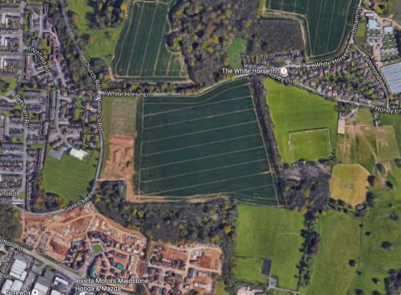 The development would sit on green fields to the north of Bicknor Wood at Otham. Picture: Google Maps