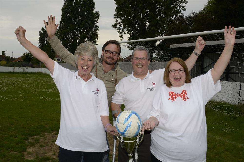Don't forget your picnics for today's charity fun day and football match at Deal Town Football Club in aid of Demelza. Pictured: Arron Skirrow and Demelza volunteers Phil Longley (front left) and Jan May and Nigel May.