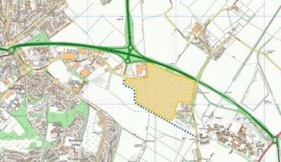 The area shaded yellow is where the Department for Transport plans to build an inland customs clearance and border checks site. Picture OS