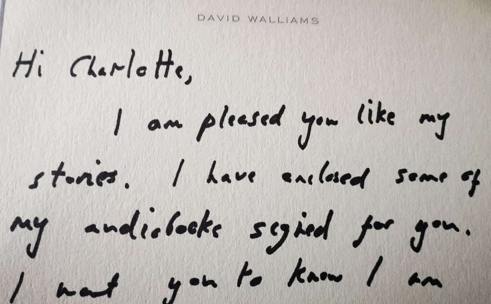 The audio books came with a personalised note from David Walliams to Charlotte