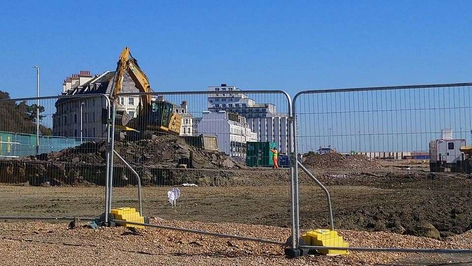 Work continues on Folkestone seafront, near the Leas Lift, for the multi million pound seafront development. Picture: Juliette Joyce Felton, from Facebook's ‎Folkestone Residents Group