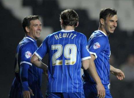 Gillingham celebrate their winning goal against MK Dons last season Picture: Barry Goodwin