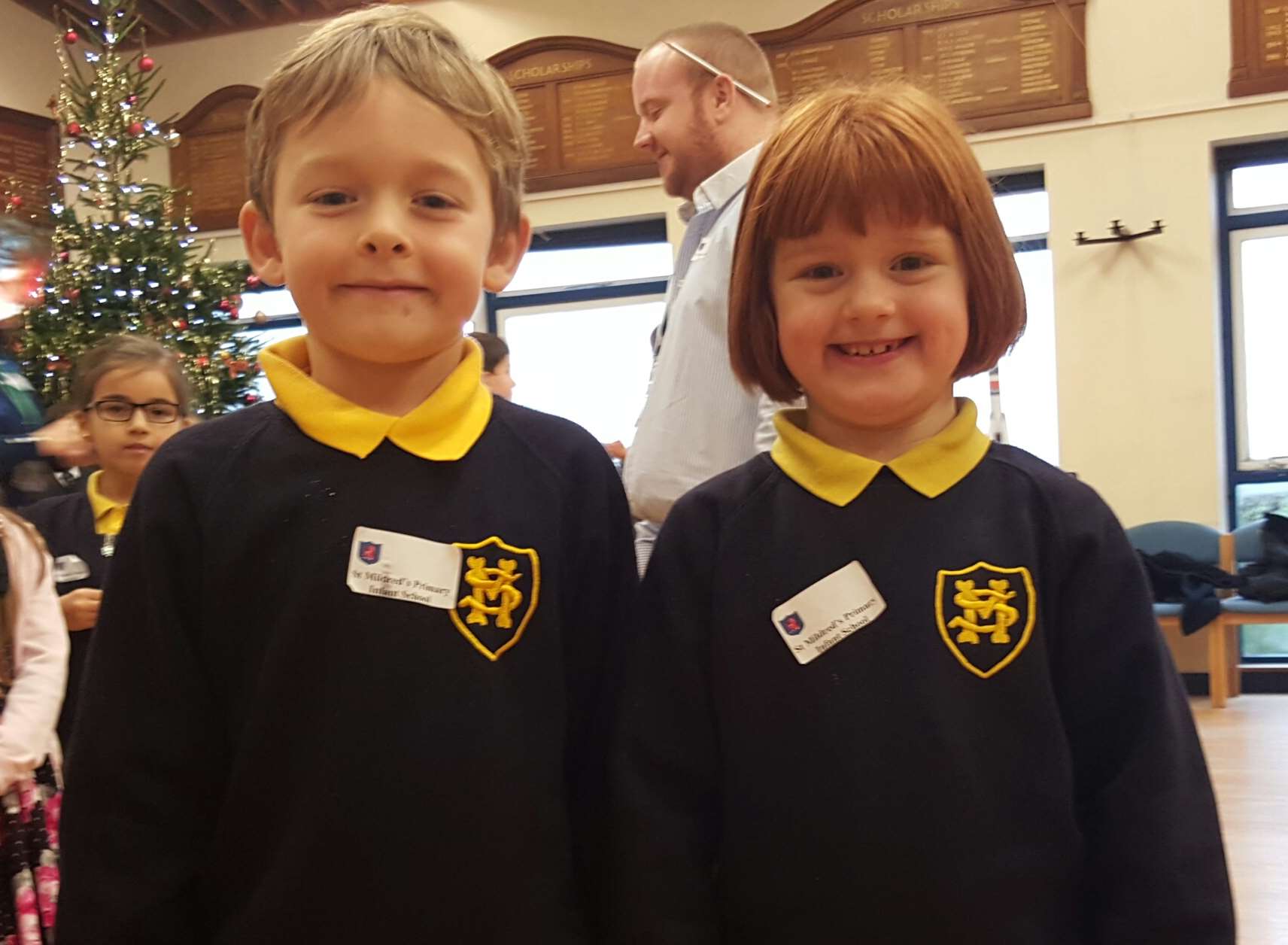 St Mildred's Primary School pupils Max Spurgin, seven, and Grace Cooper, six, were excited to see Tim Peake launch into space.