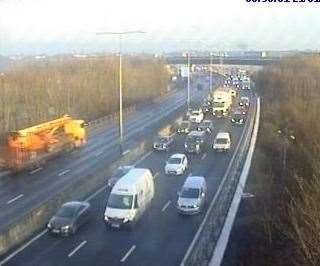 Traffic is moving very slowly on the M25 following a four-vehicle crash. Photo: Highways England