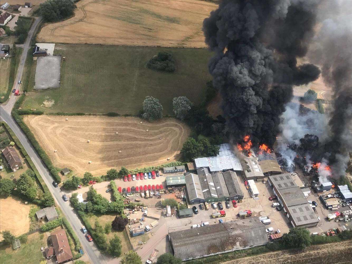 The fire at the Smarden Business Park. Picture: Andrew Boxall and Jamie Freeman (Headcorn Aerodrome) (3204255)