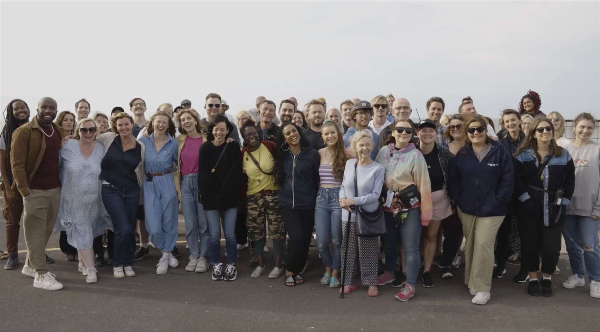 The cast and crew pictured on Margate beach during filming. Picture: Sky TV
