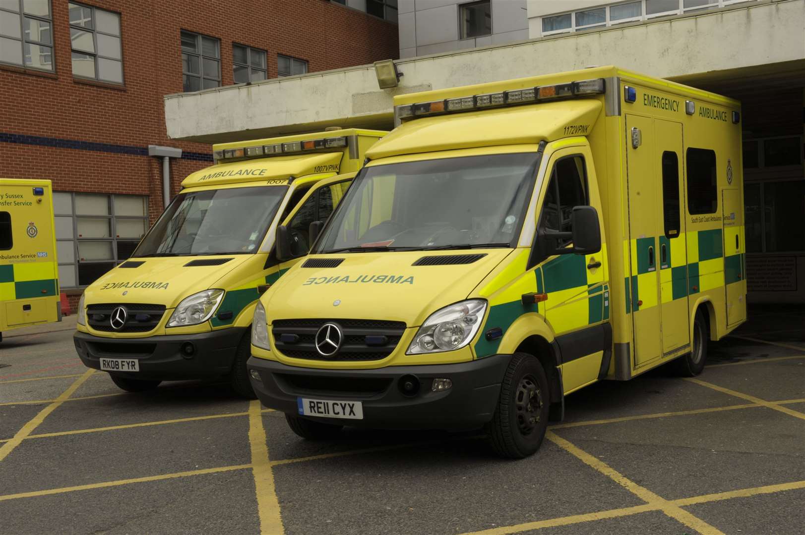 Ambulances parked at Medway Maritime Hospital, Gillingham. Picture: Steve Crispe