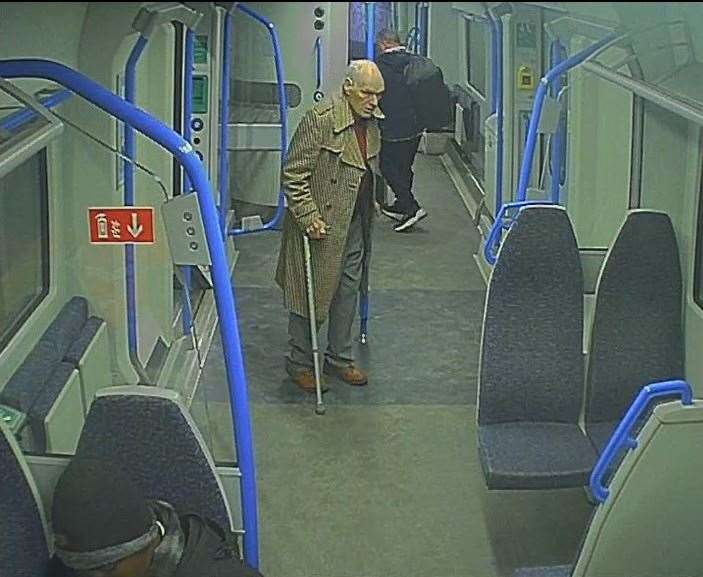 New CCTV shows him on the train towards Northfleet station where he got off. Picture: Kent Police