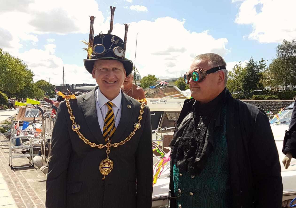 As Mayor, Dave Naghi was keen to enter into the spirit of a steam punk festival