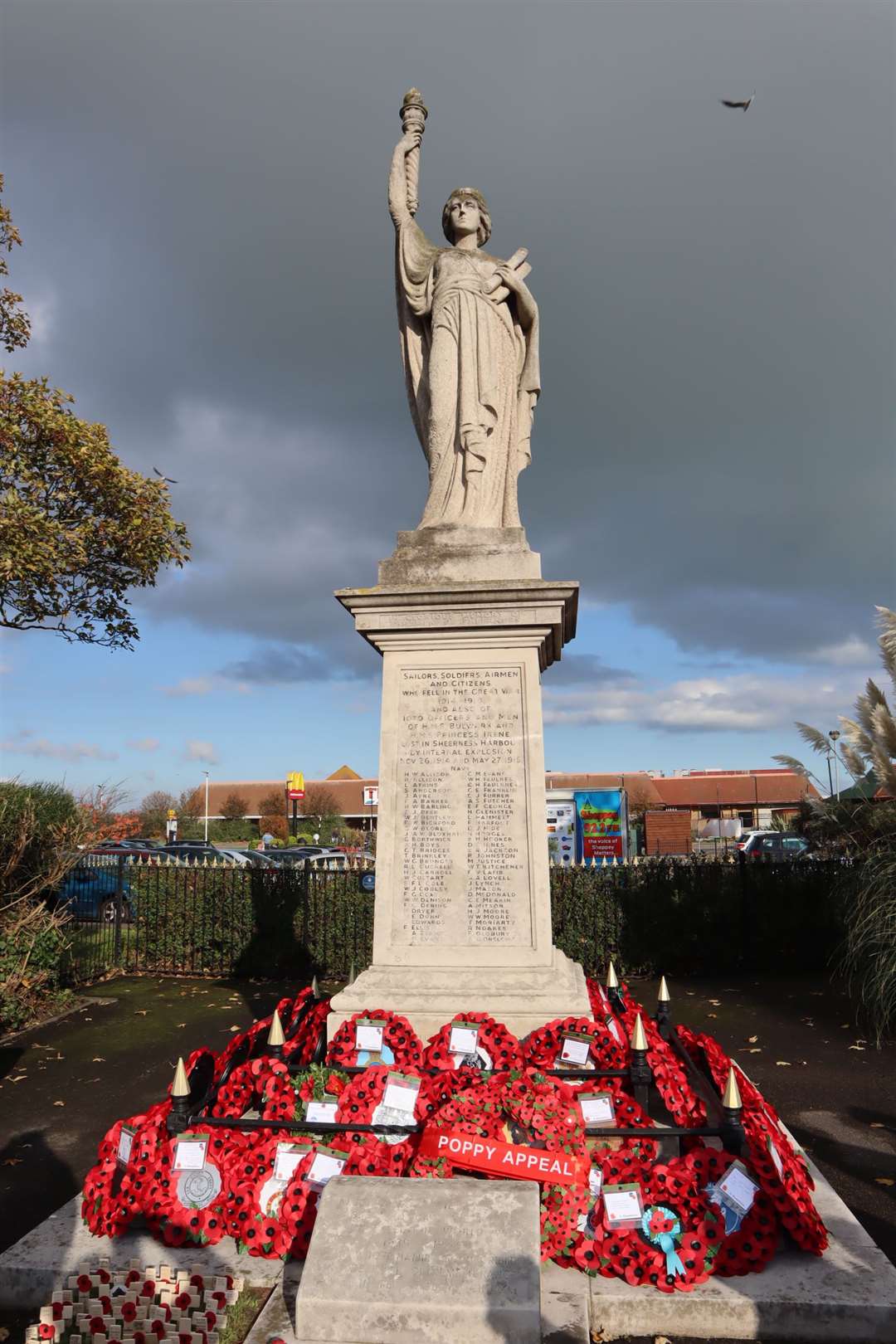 Sheerness war memorial after a Remembrance Sunday service