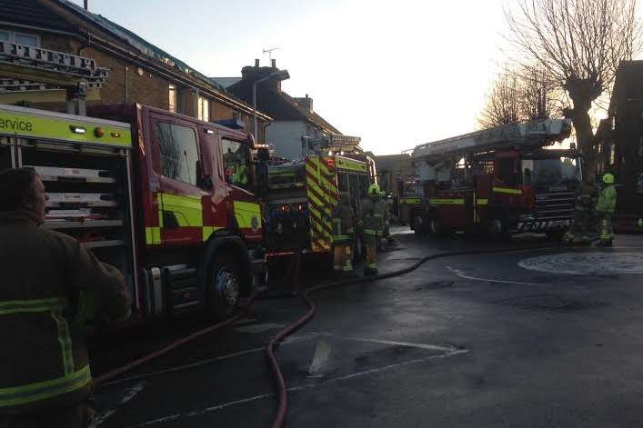 As many as 10 fire engines were sent to the scene in Sun Lane, Gravesend