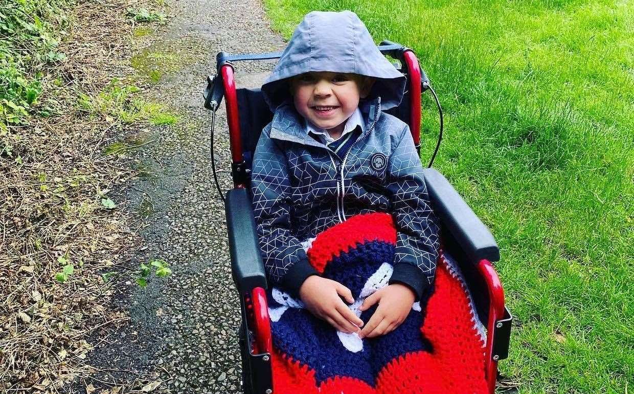 Jacob spends a lot of time in his wheelchair as he often has temporary paralysis on his legs. Picture: Laura Cockburn