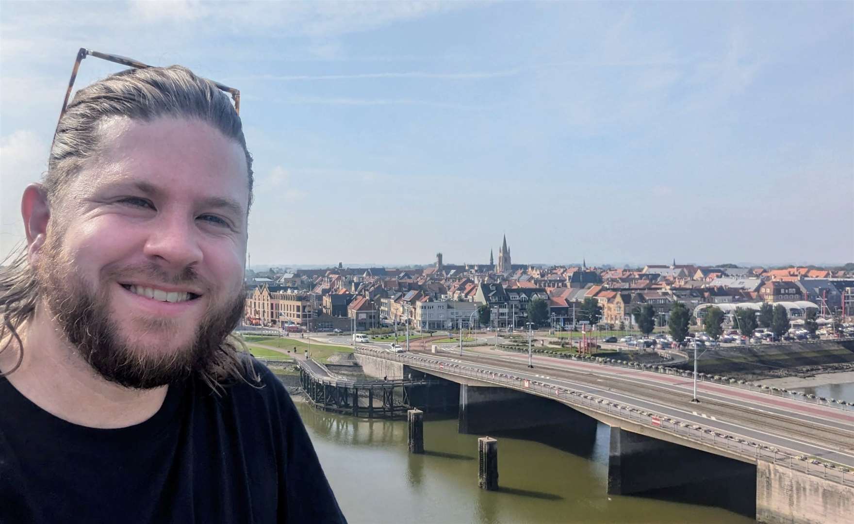 Reporter Rhys Griffiths on the roof of the Westfront Nieuwpoort museum