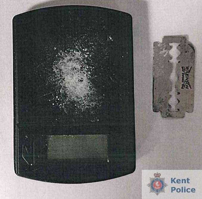 Officers found electronic scales and a razor blade that had cocaine residue on them at the dealer's home. Picture: Kent Police